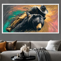 Cowboy Charge On Midnight Bear - NicheCanvas