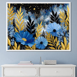 Midnight Blue Cosmos Goldleaf - NicheCanvas