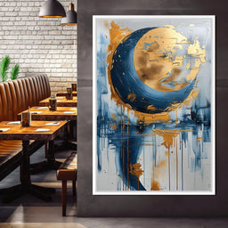 Golden Swirls on Sapphire Tides - NicheCanvas