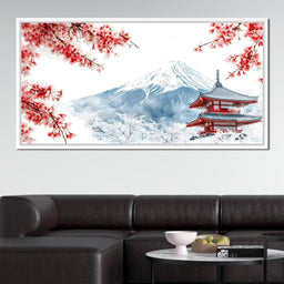 Cherry Blossoms and Snowbound Peaks - NicheCanvas