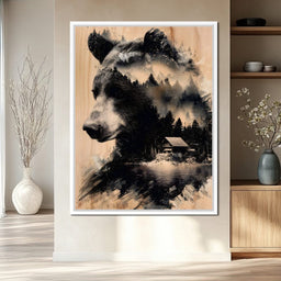 Bear Forest Cabin Reflections - NicheCanvas