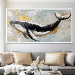 Golden Waves Ocean Whale - NicheCanvas