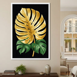 Golden Monstera Leaf Elegance - NicheCanvas