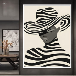 Monochrome Zebra Hat Lady - NicheCanvas