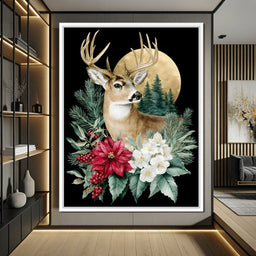 Moonlit Floral Gold Buck - NicheCanvas