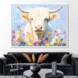 Highland Cattle Wildflowers - NicheCanvas