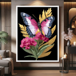 Radiant Butterfly and Gold Florals - NicheCanvas
