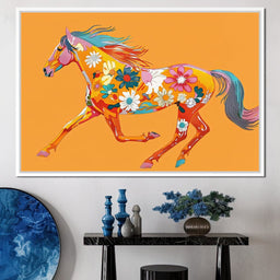 Blooming Horse on Tangerine - NicheCanvas