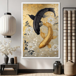 Koi Harmony with White Blossoms - NicheCanvas