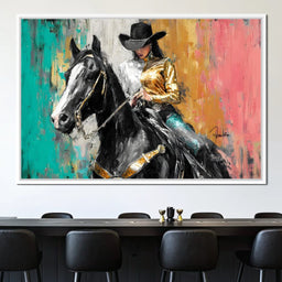 Golden Rider on Midnight Steed - NicheCanvas