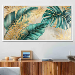 Golden Tropical Leaves Harmony - NicheCanvas