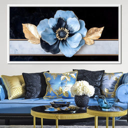 Golden Petals Azure Bloom - NicheCanvas