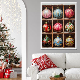 Vintage Christmas Ornaments Grid - NicheCanvas