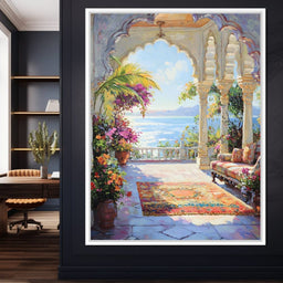 Radiant Terrace by the Sea - NicheCanvas