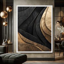 Grey and Gold Wooden Waves 004 - Johanjjf - NicheCanvas
