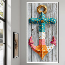 Golden Dotted Nautical Anchor - NicheCanvas