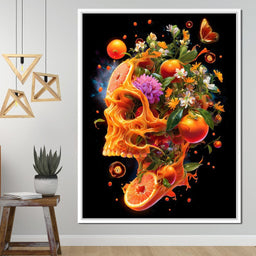 Floral Citrus Skull Energy Burst - NicheCanvas