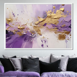 Golden Lavender Abstract Splash - NicheCanvas