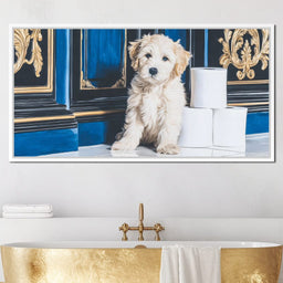 Regal Puppy Bathroom Antics - NicheCanvas