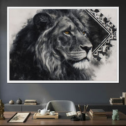 Monochrome Lion Golden Eyes - NicheCanvas