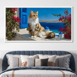 Cycladic Feline Sunlit Terrace - NicheCanvas