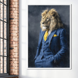 Regal Lion Portrait Blue Suit - NicheCanvas