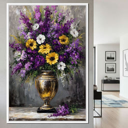 Golden Vase Violet Sunflowers - NicheCanvas