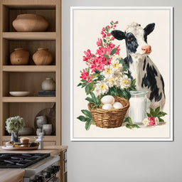 Farmhouse Cow Milk And Blooms - NicheCanvas