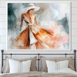 Sun Hat Lady in Peach Gown - NicheCanvas