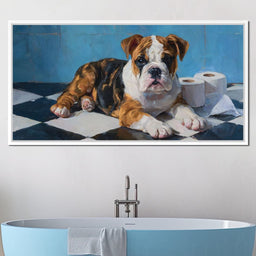 Bulldog Bathroom Mischief - NicheCanvas