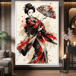 Japanese Woman with Fan - NicheCanvas