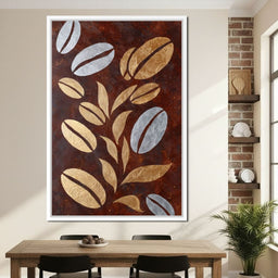 Golden Coffee Beans Botanical Flow - NicheCanvas