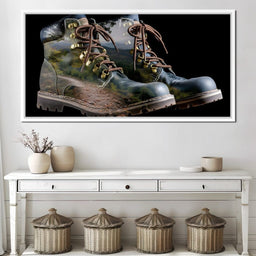 Mountain Trail Hiking Boots Double Exposure - NicheCanvas