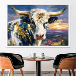 Golden Highland Cow Sunset - NicheCanvas