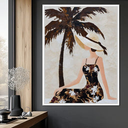Palm Shade Lady With Sunhat - NicheCanvas