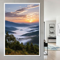 Sunrise Over Misty Mountains - NicheCanvas