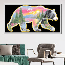 Bear Silhouette Mountain Sunset - NicheCanvas