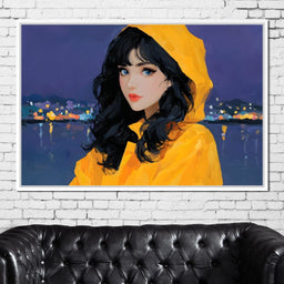 Raincoat Girl Under City Lights - NicheCanvas