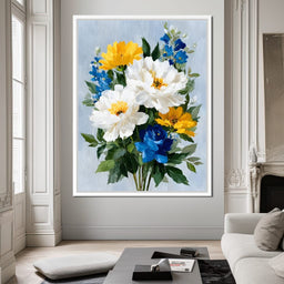 Golden White Blue Garden Posey - NicheCanvas