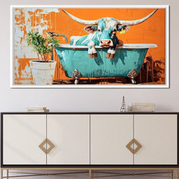 Cow in a Tub Vibrant Quirkiness - NicheCanvas