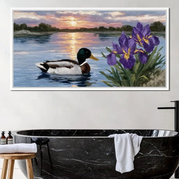 Duck Dusk Reflections With Iris - NicheCanvas