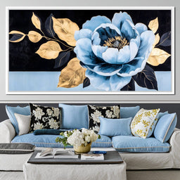 Golden Petals Blue Bloom - NicheCanvas
