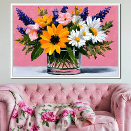 Pink Bouquet Sunflower Daisies - NicheCanvas