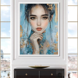 Golden Petals on Celestial Blue - NicheCanvas