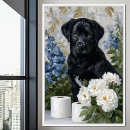 Midnight Pup Among Peony Grace - NicheCanvas