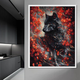 Black Wolf Rose Petal Storm - NicheCanvas