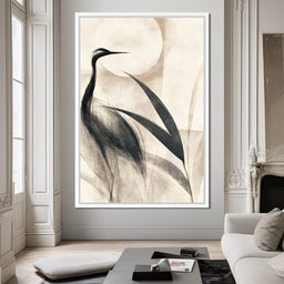 Lone Crane Watching The Pale Disc - NicheCanvas