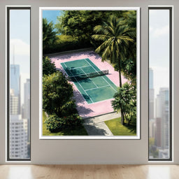 Palm Court Tennis Retreat Scene - NicheCanvas