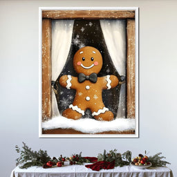 Gingerbread Joy At Snowy Window - NicheCanvas