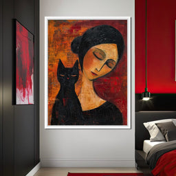 Contemplative Harmony with Cat - NicheCanvas